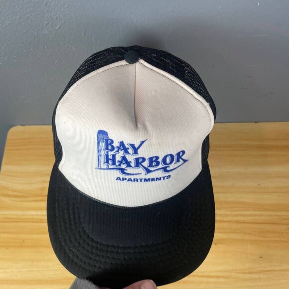 Bay Harbor Trucker Hat Unisex One Size Black White Snapback Cap Outdoor Casual - Picture 6 of 8